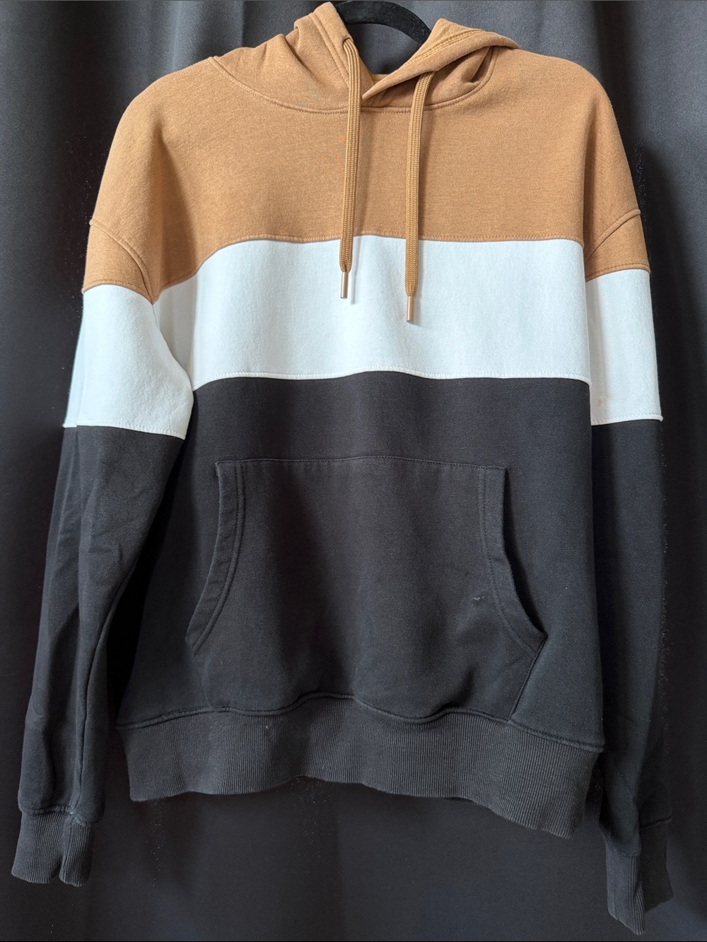 Denim & Flower Tan, White & Black Colorblock Hoodie